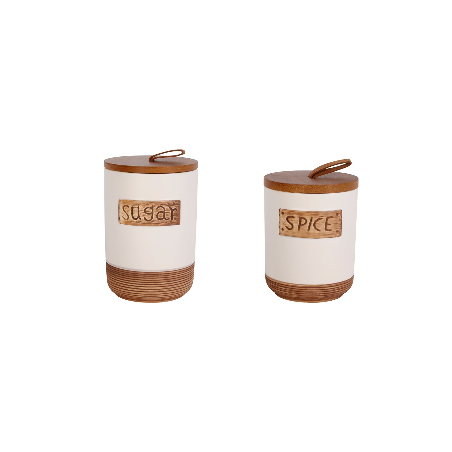 Ceramic Canister Set with bamboo lid and shelf