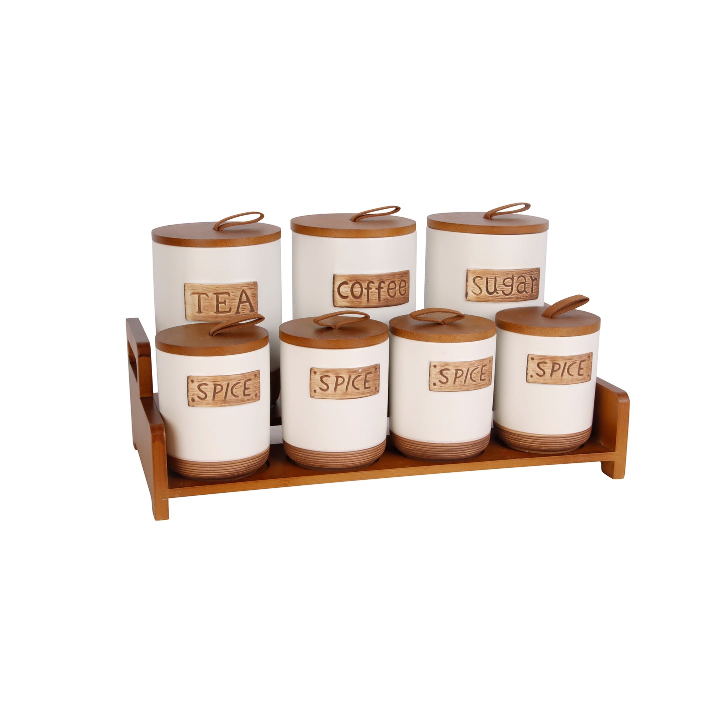 Ceramic Canister Set with bamboo lid and shelf