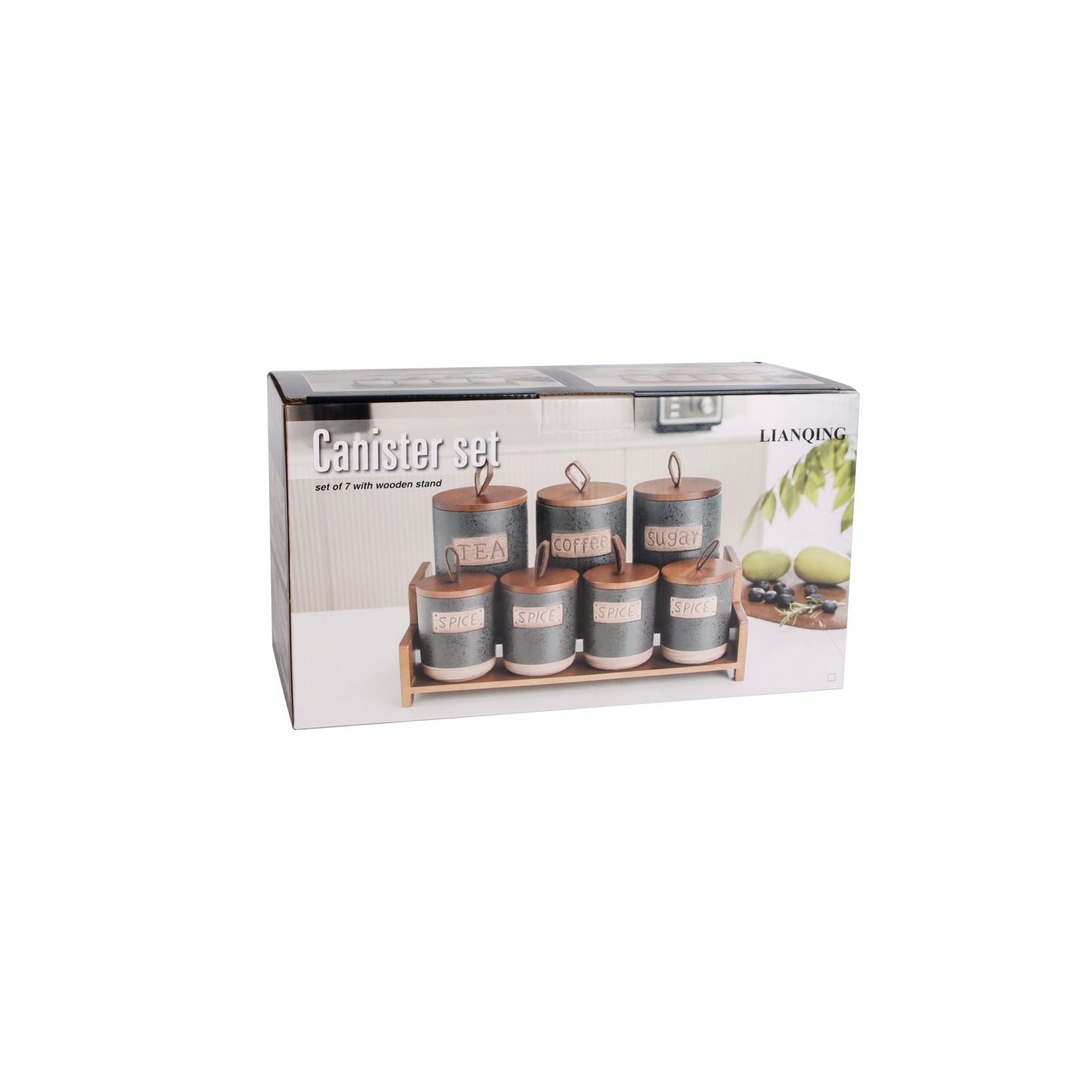 Ceramic Canister Set with bamboo lid and shelf