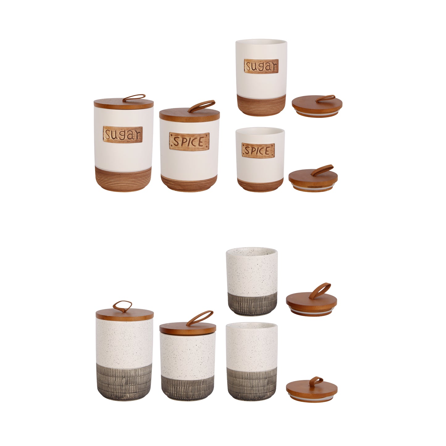 Ceramic Canister Set with bamboo lid and shelf