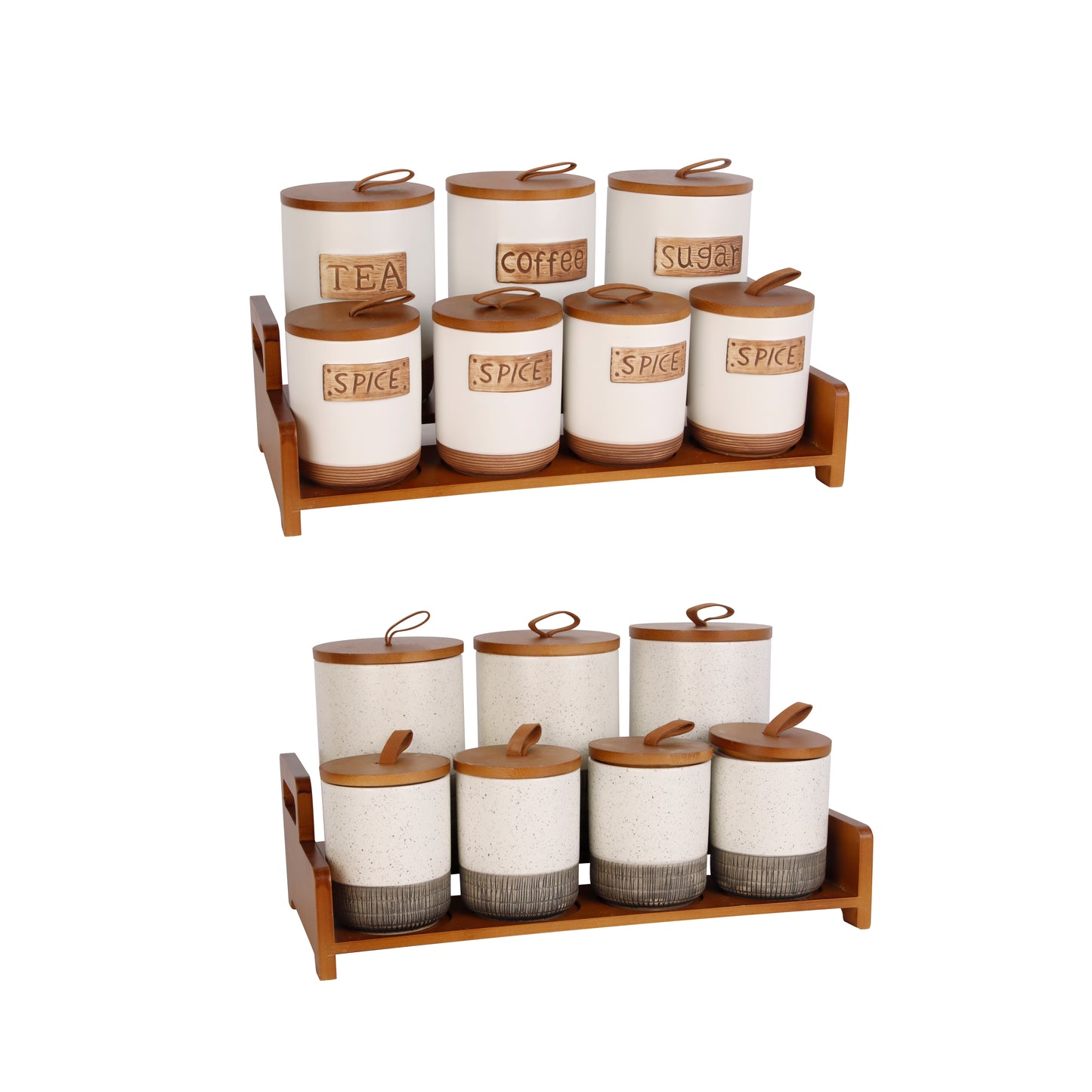 Ceramic Canister Set with bamboo lid and shelf