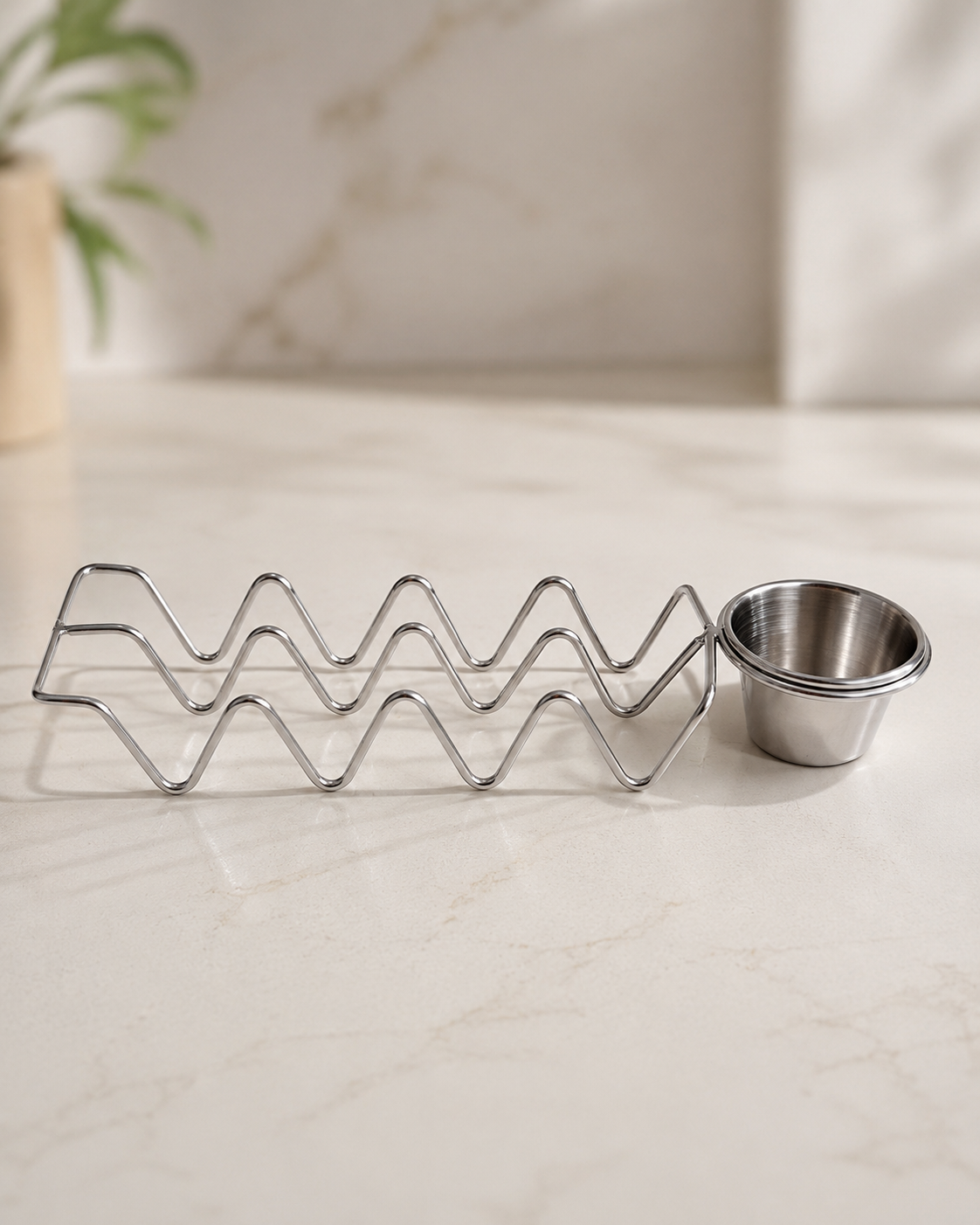 Stainless Steel Taco Holder with Sauce Cup