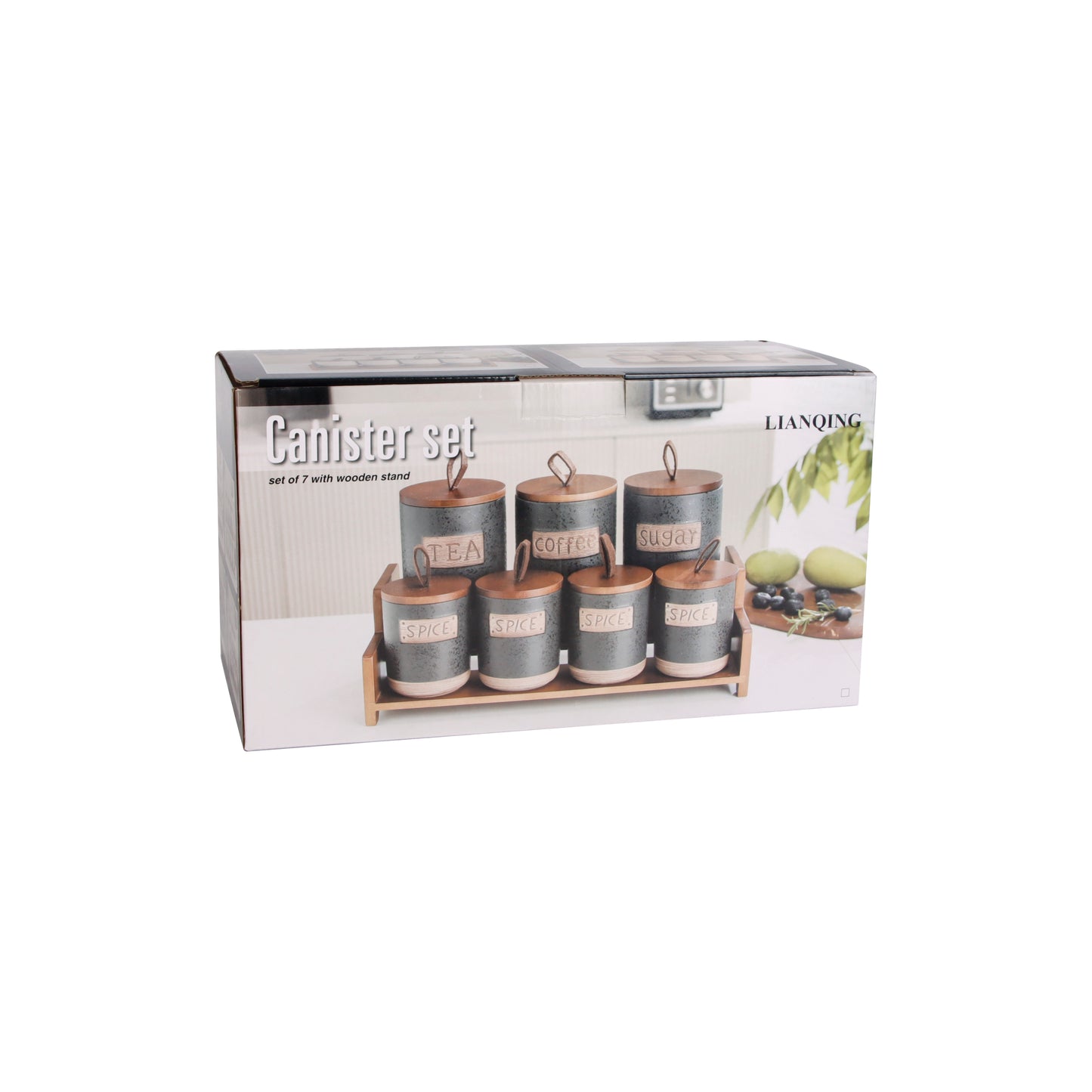 Ceramic Canister Set with bamboo lid and shelf