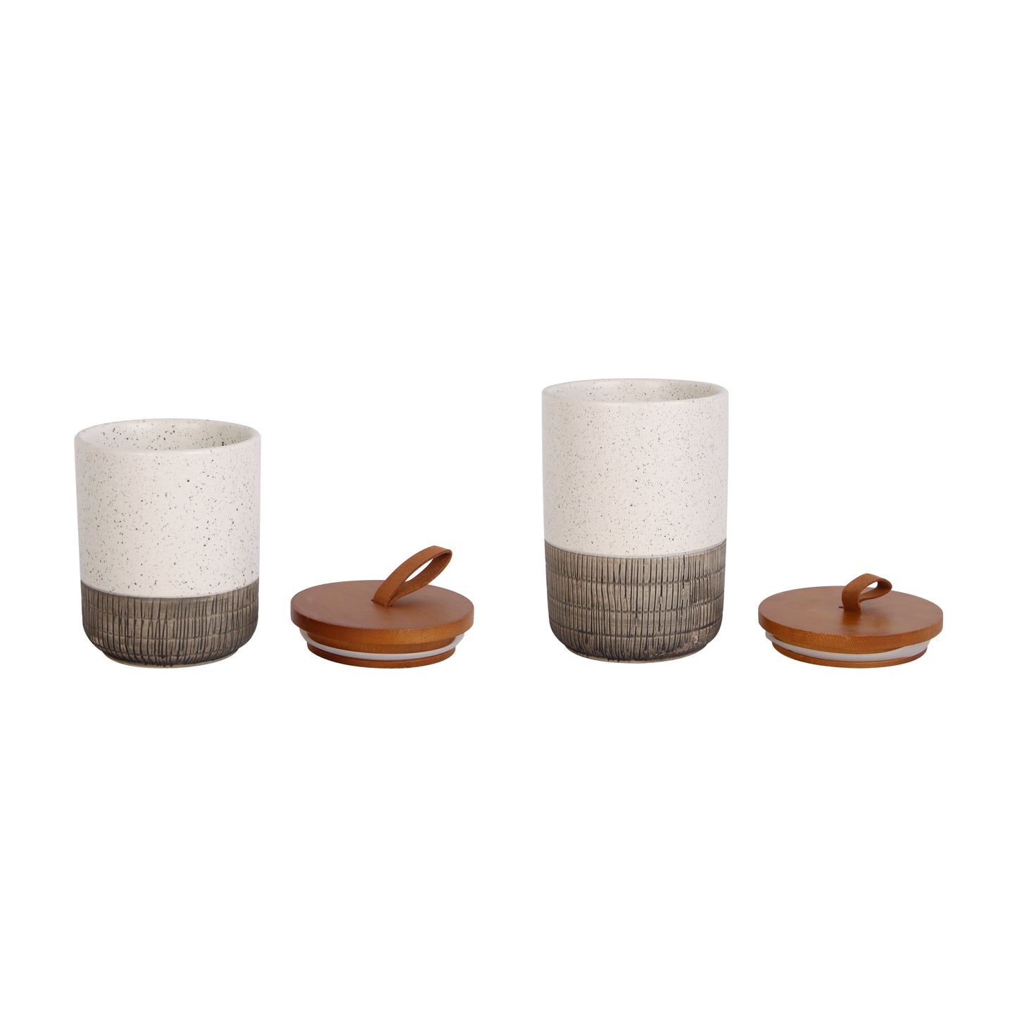 Ceramic Canister Set with bamboo lid and shelf