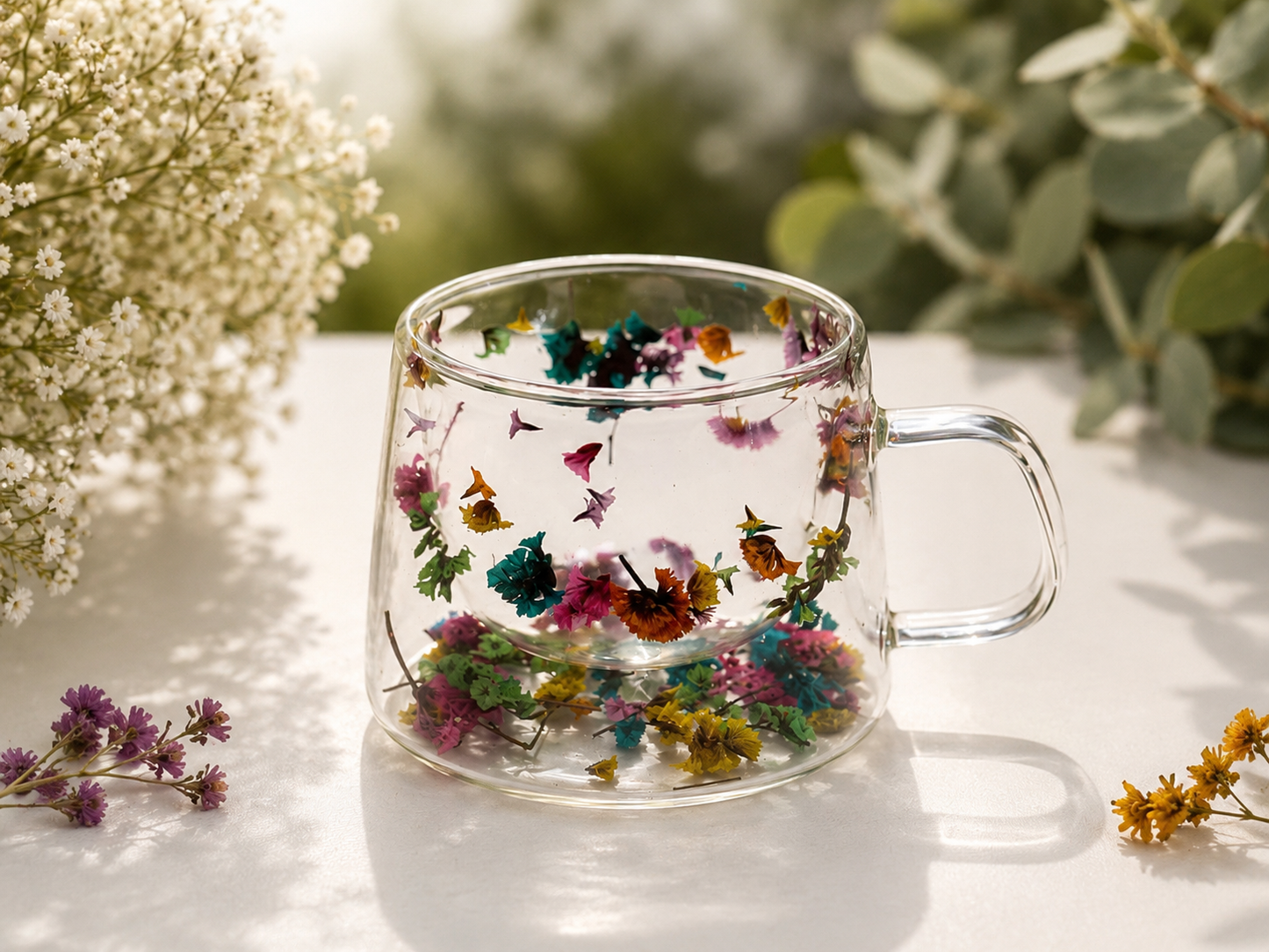 Double-Wall Floral Glass Mug