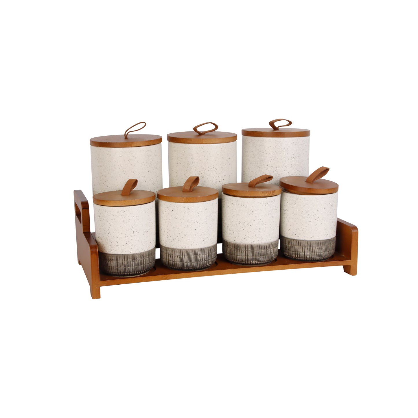 Ceramic Canister Set with bamboo lid and shelf