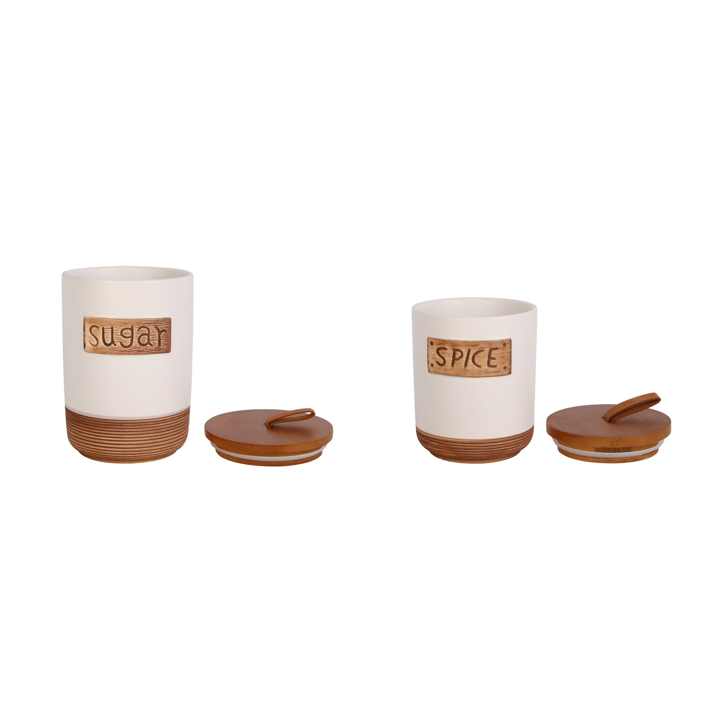 Ceramic Canister Set with bamboo lid and shelf