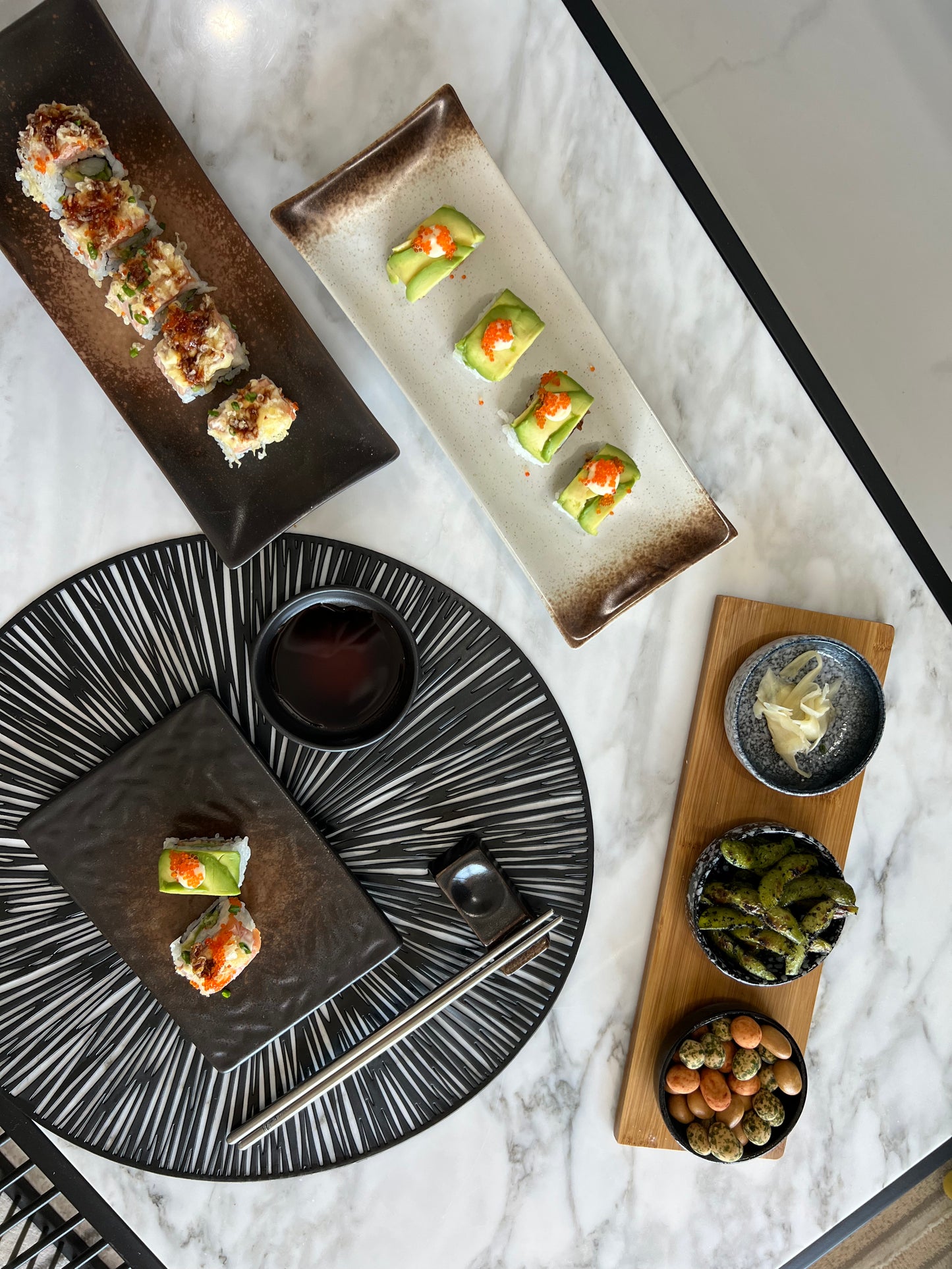 Wooden Tray With Three Serving Bowls
