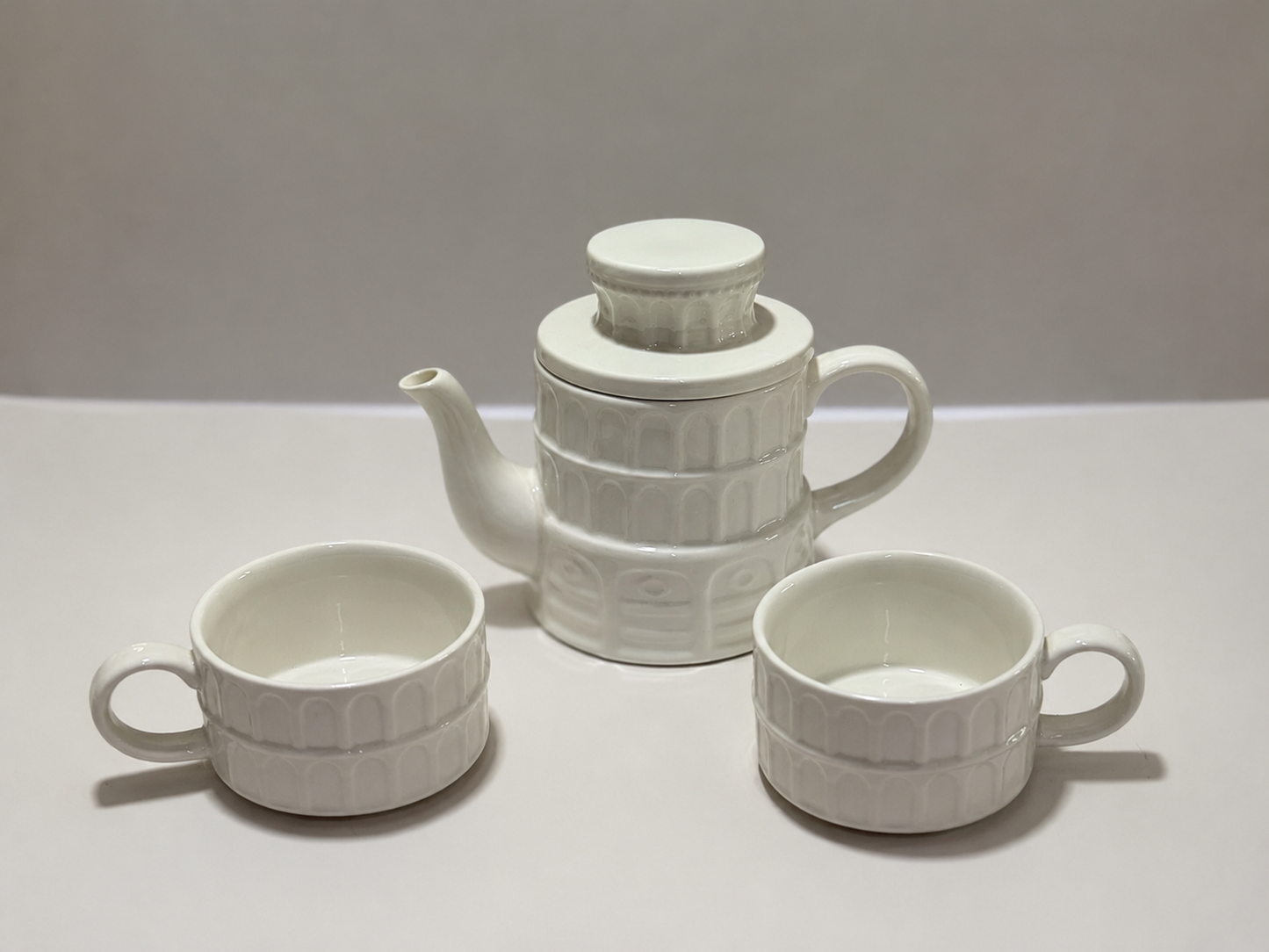Roman-Inspired Ceramic Tea Set with Stackable Teapot & 2 Cups