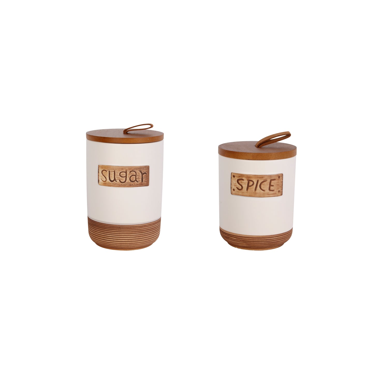 Ceramic Canister Set  with bamboo lid and shelf