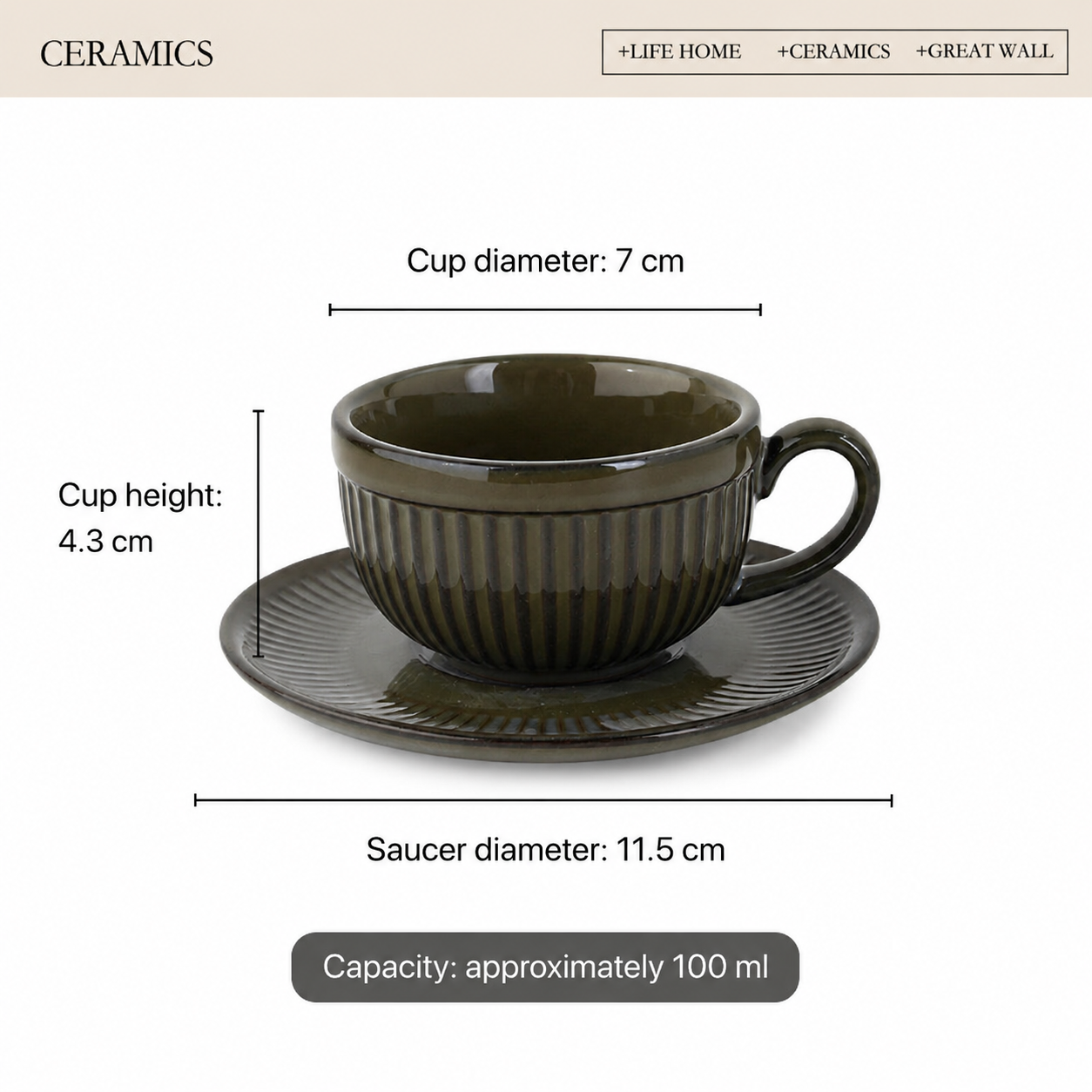Elegant Ceramic Coffee Cup & Saucer Set – 6 Pieces