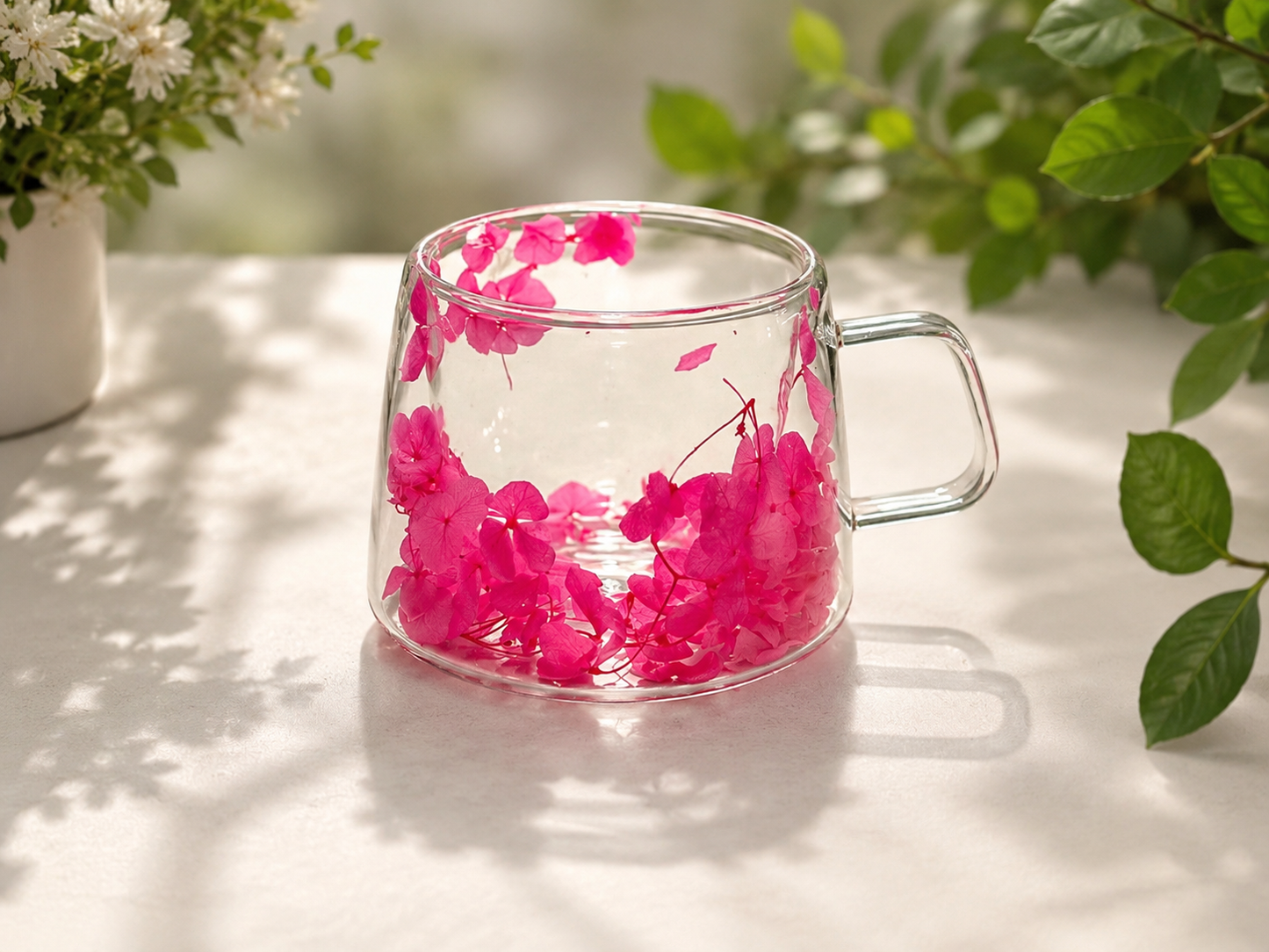 Double-Wall Floral Glass Mug