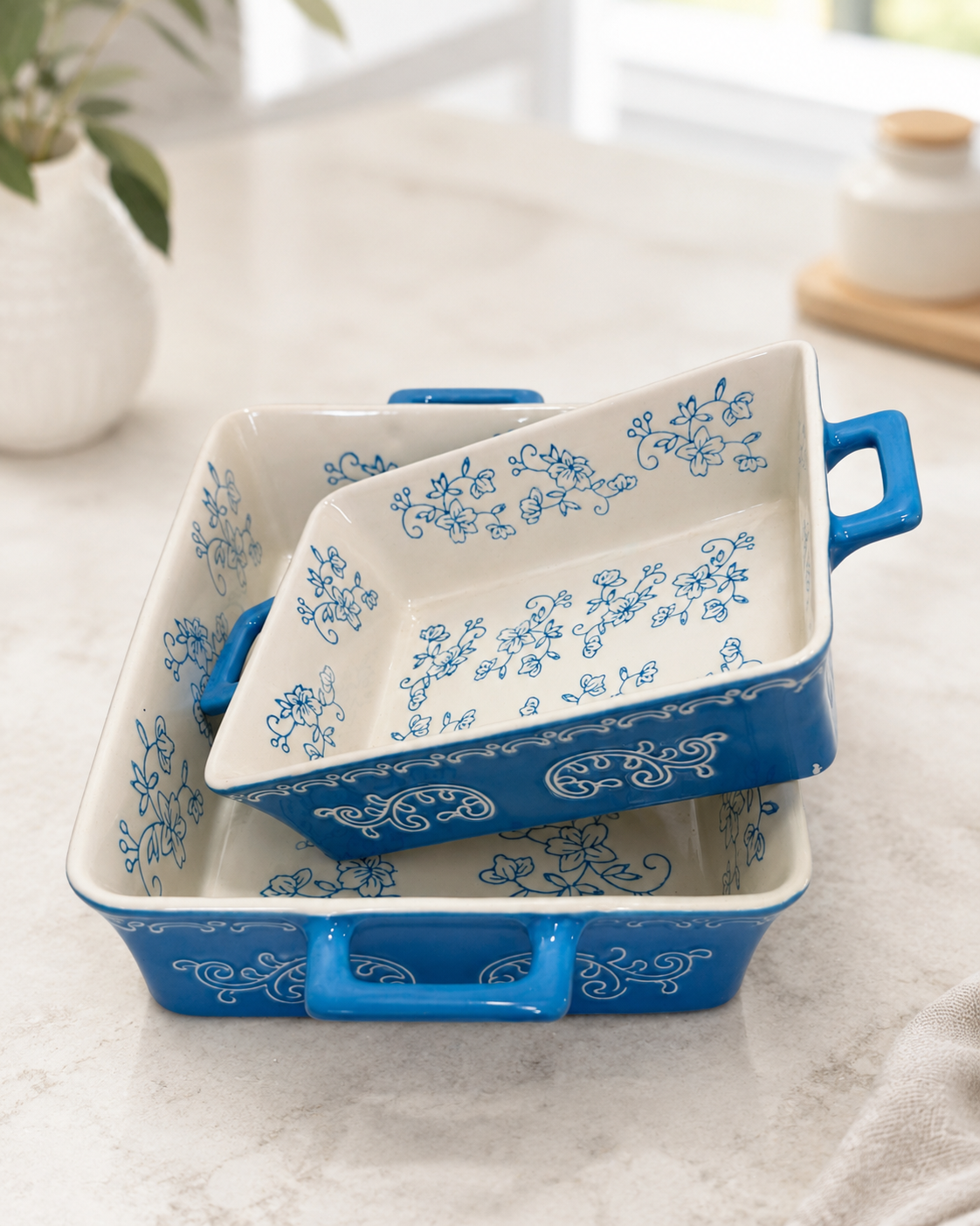 Floral Ceramic Baking Dish Set – 2 Piece