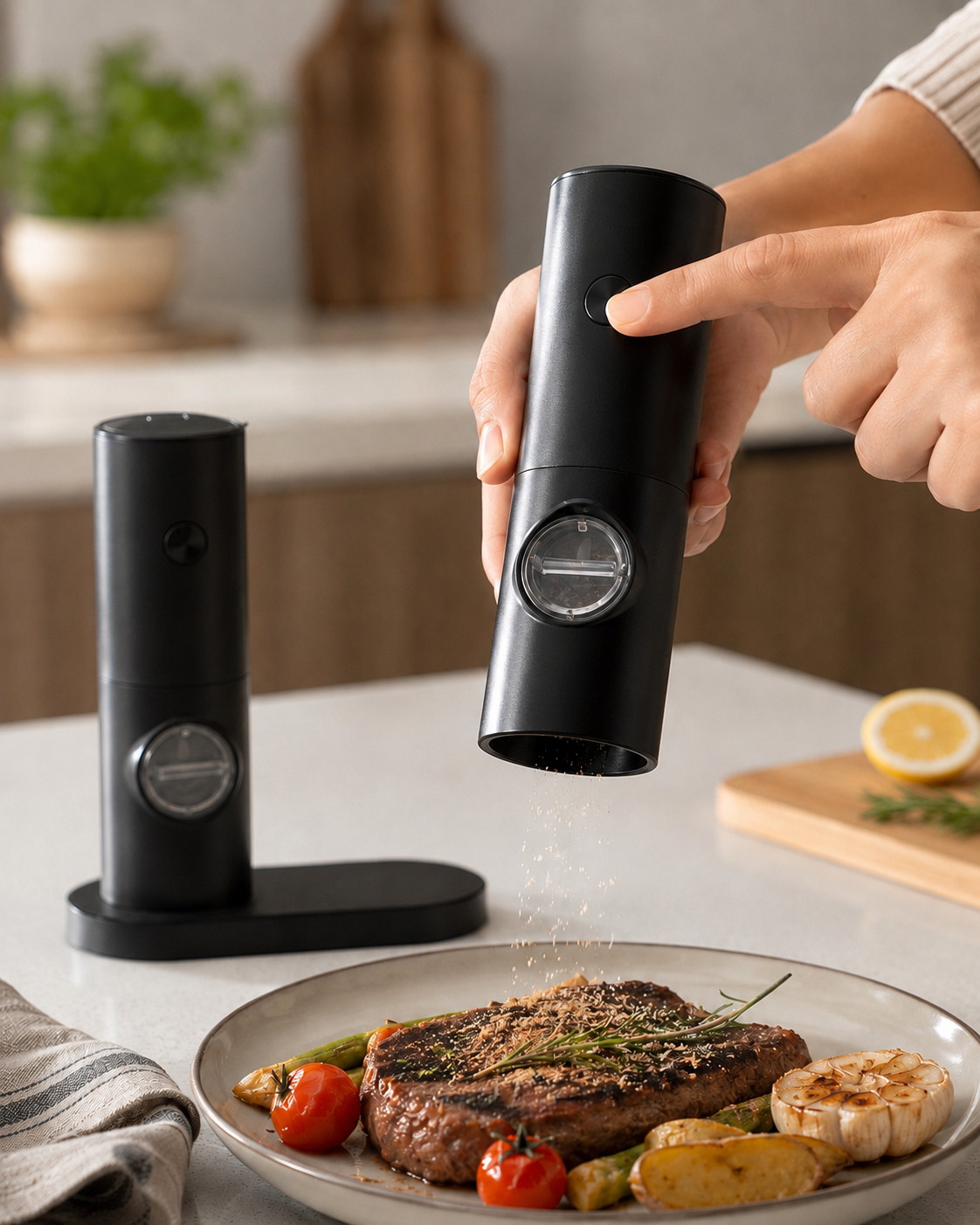 Battery-Powered Electric Salt & Pepper Mill Set