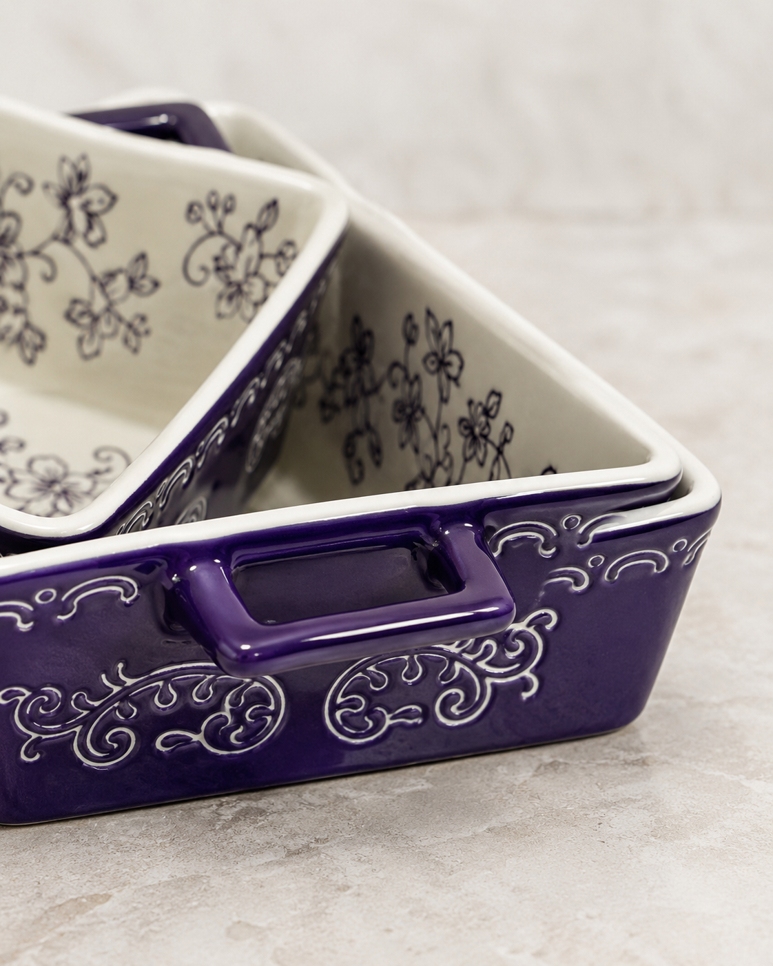 Floral Ceramic Baking Dish Set – 2 Piece