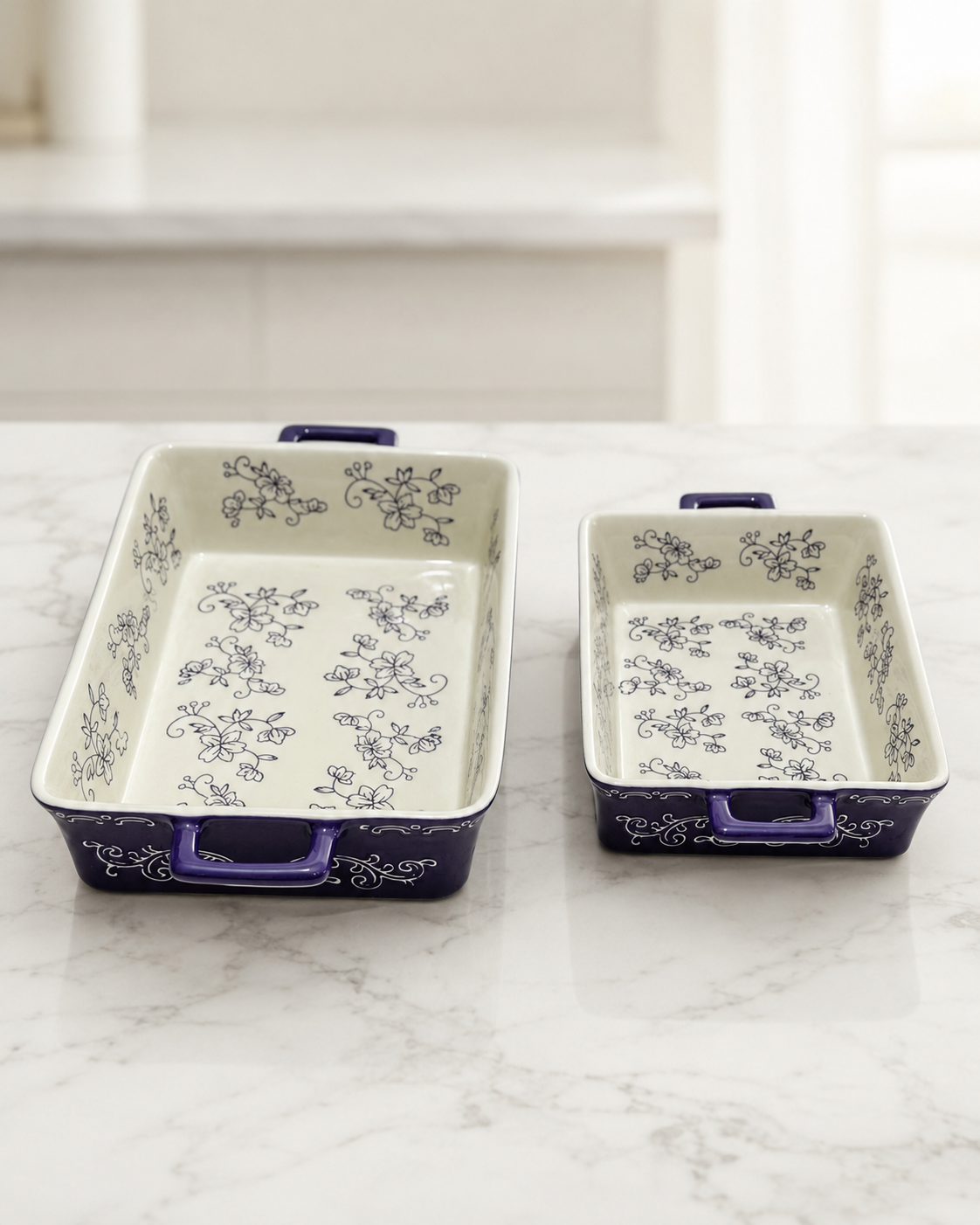 Floral Ceramic Baking Dish Set – 2 Piece