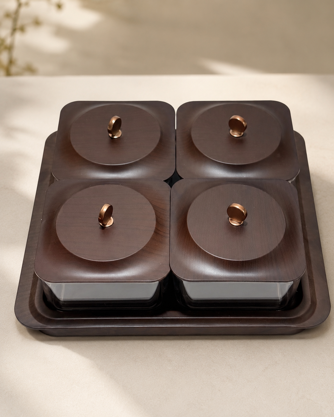 Wood-Style Condiment Container Set with Tray