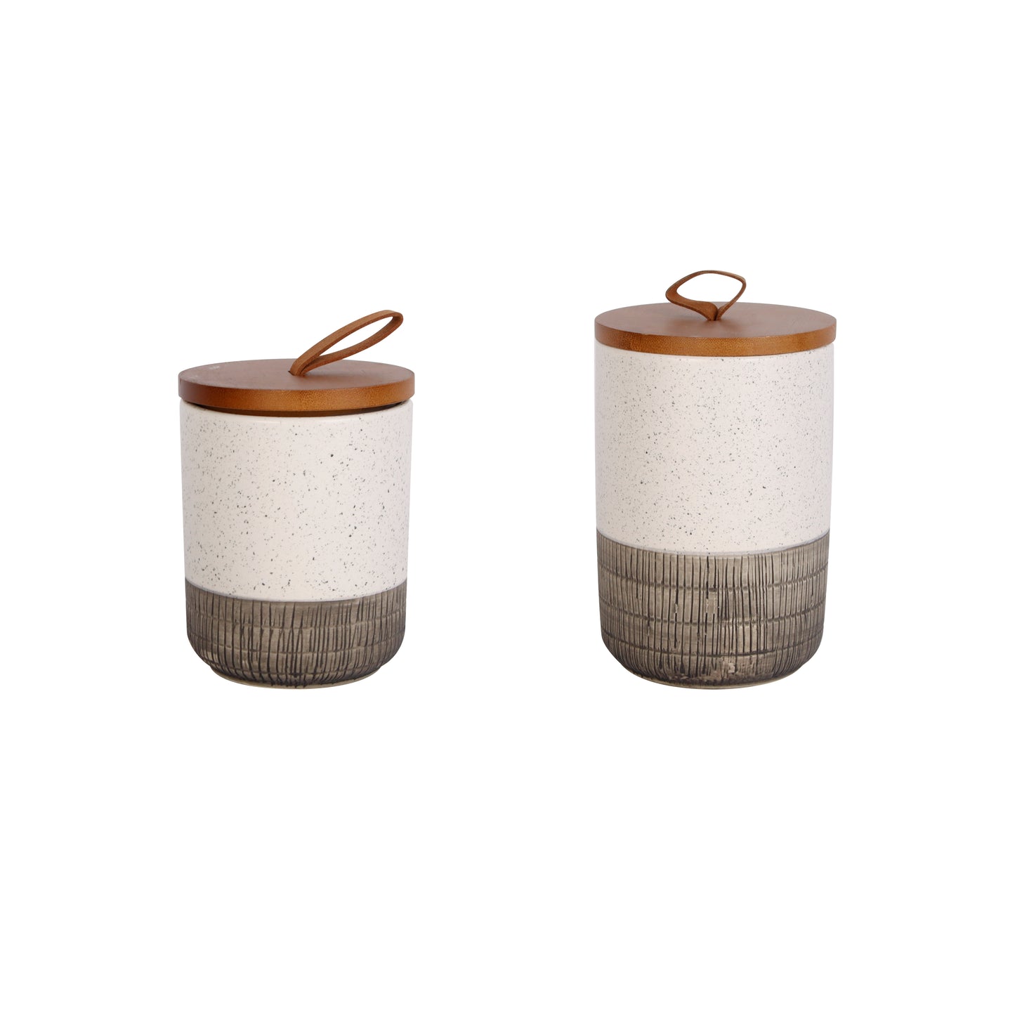 Ceramic Canister Set  with bamboo lid and shelf