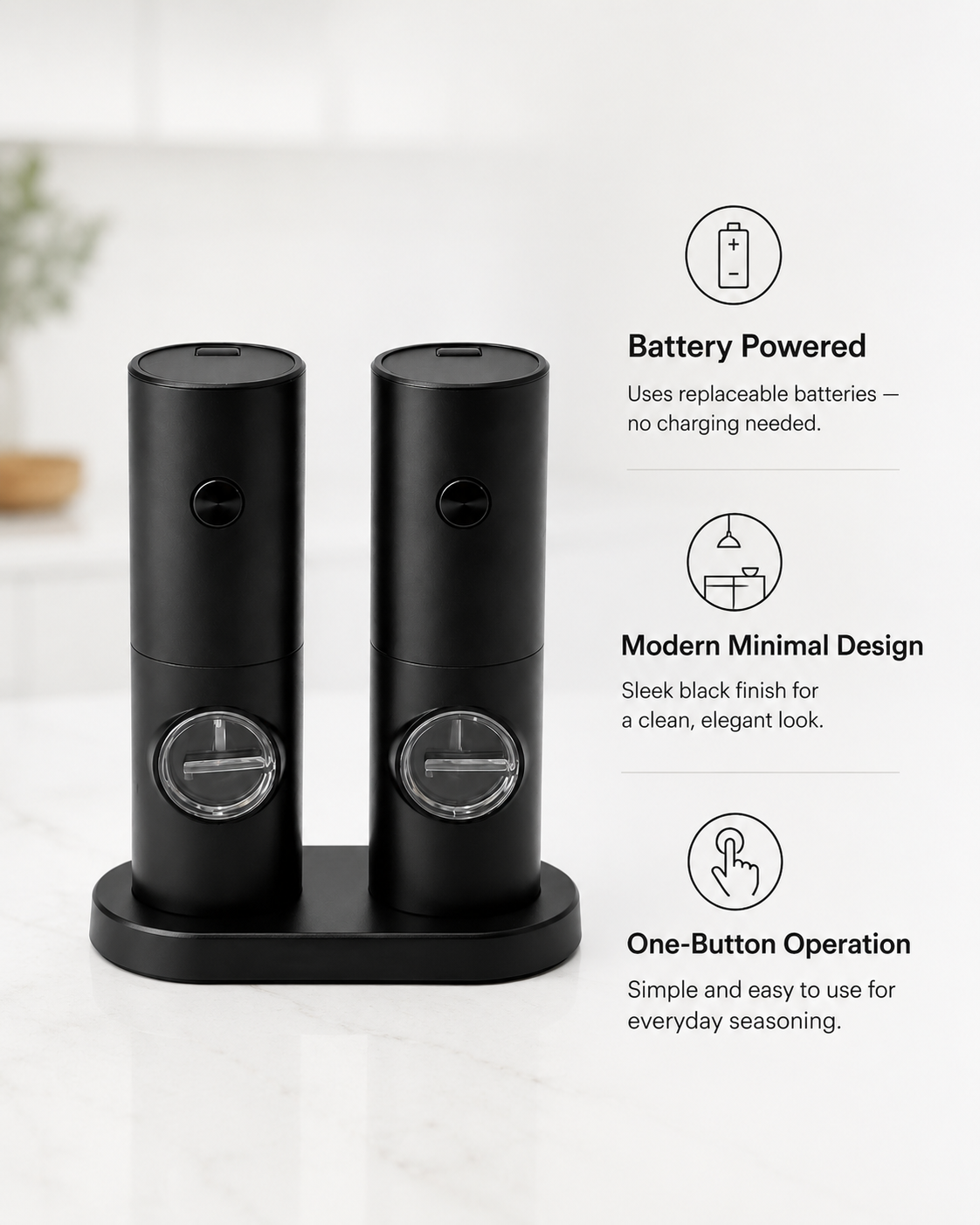 Battery-Powered Electric Salt & Pepper Mill Set