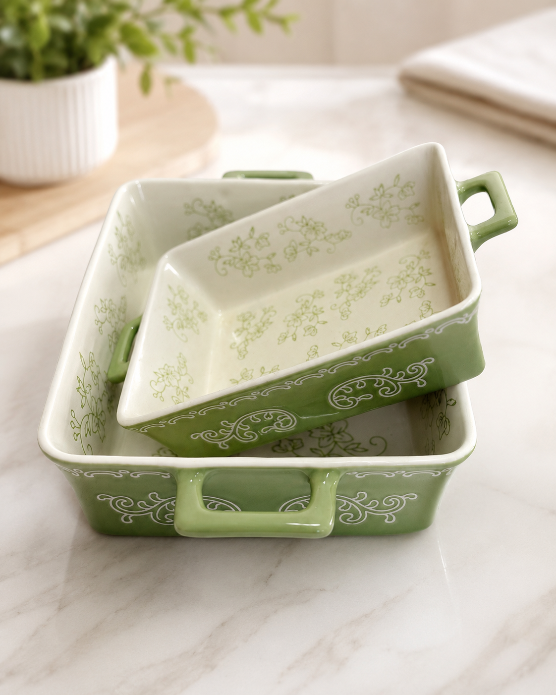 Floral Ceramic Baking Dish Set – 2 Piece
