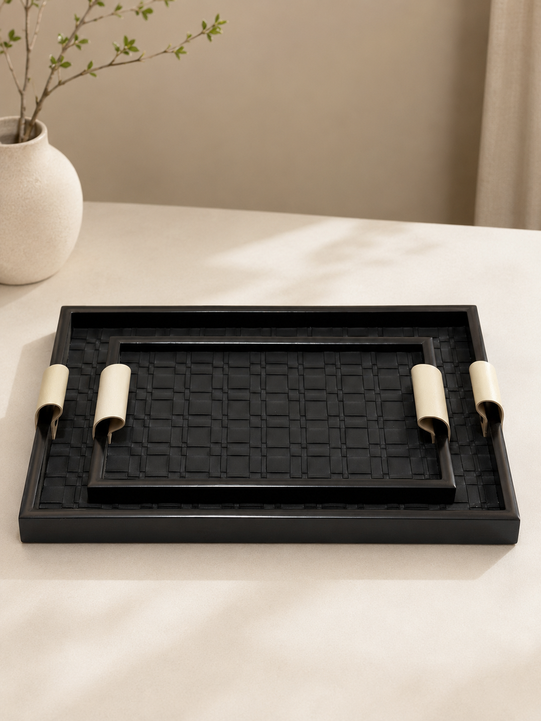 Modern Black Serving Tray Set