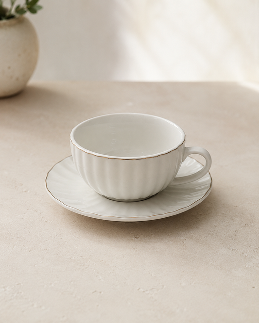 Elegant Ceramic Coffee Cup & Saucer Set – 6 Pieces