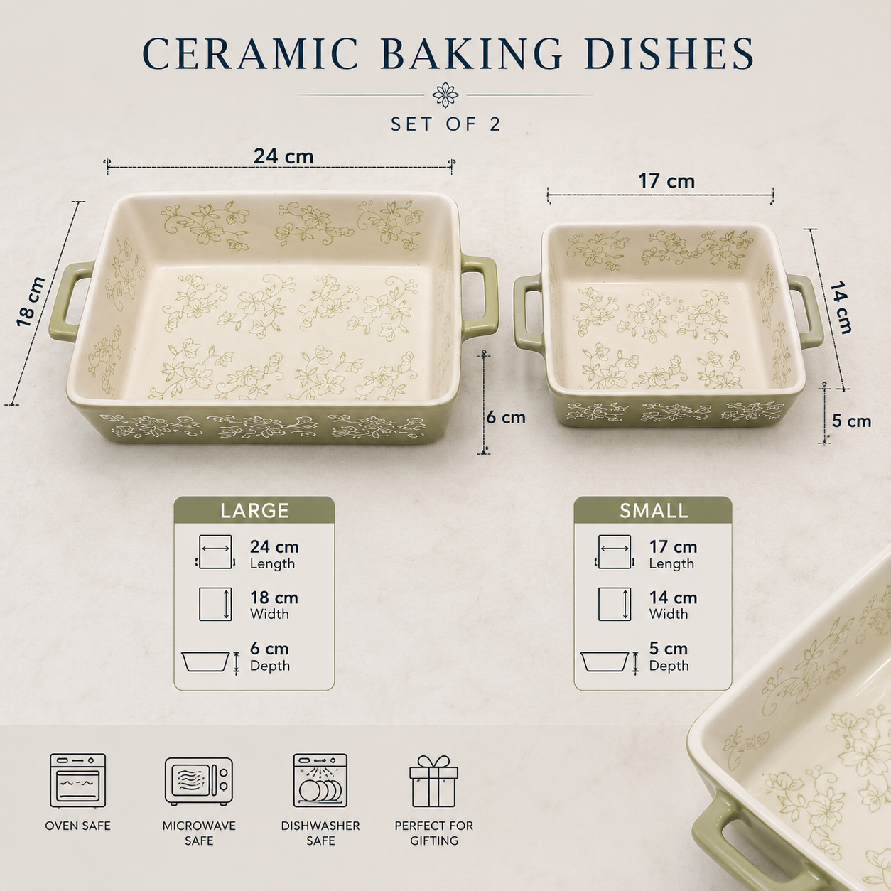 Floral Ceramic Baking Dish Set – 2 Piece