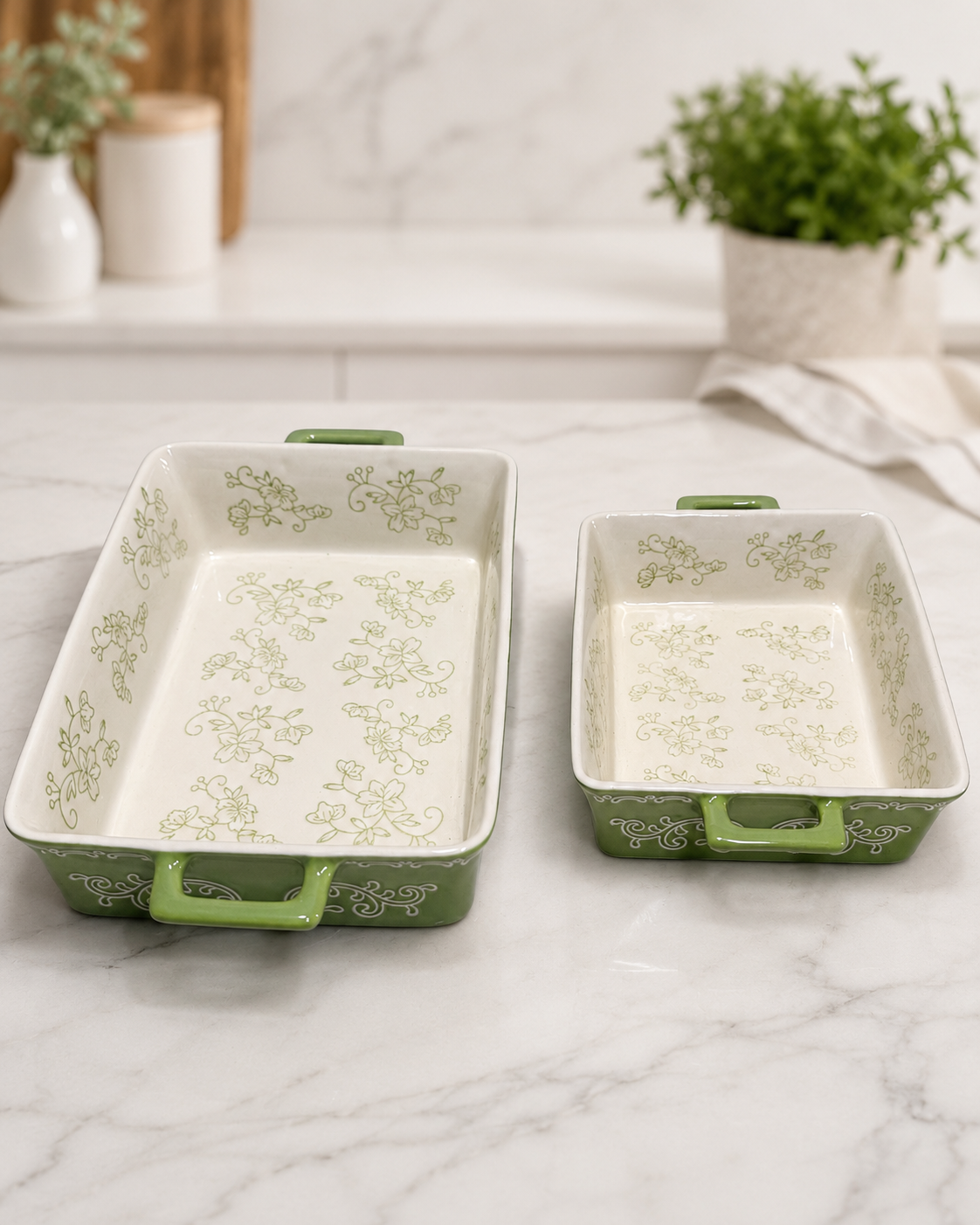 Floral Ceramic Baking Dish Set – 2 Piece