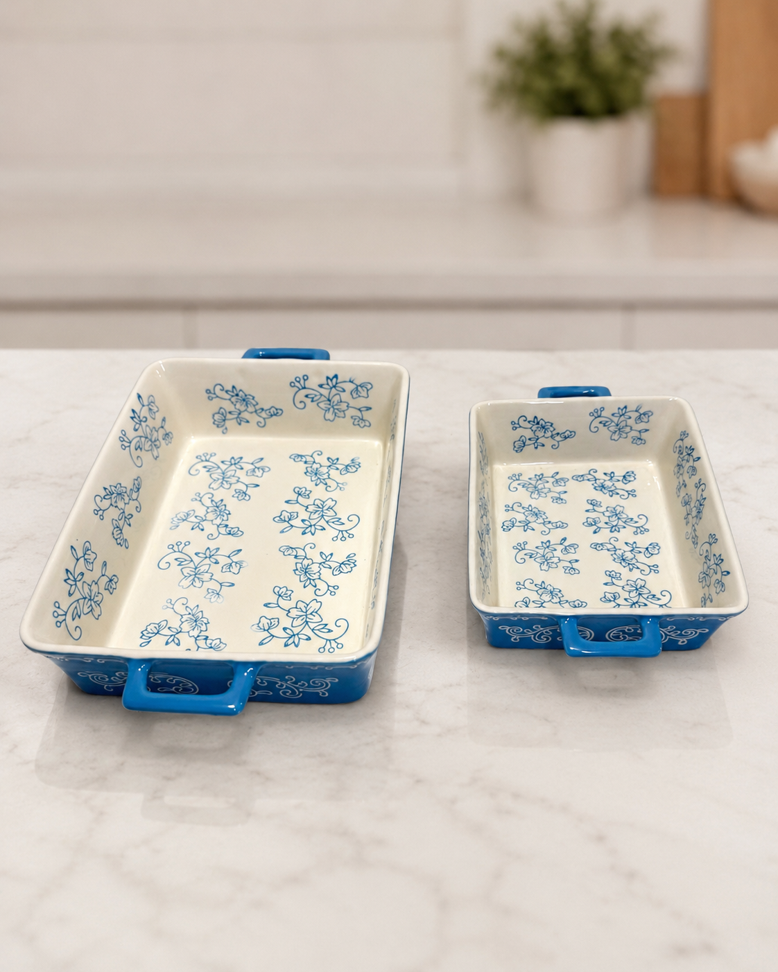 Floral Ceramic Baking Dish Set – 2 Piece