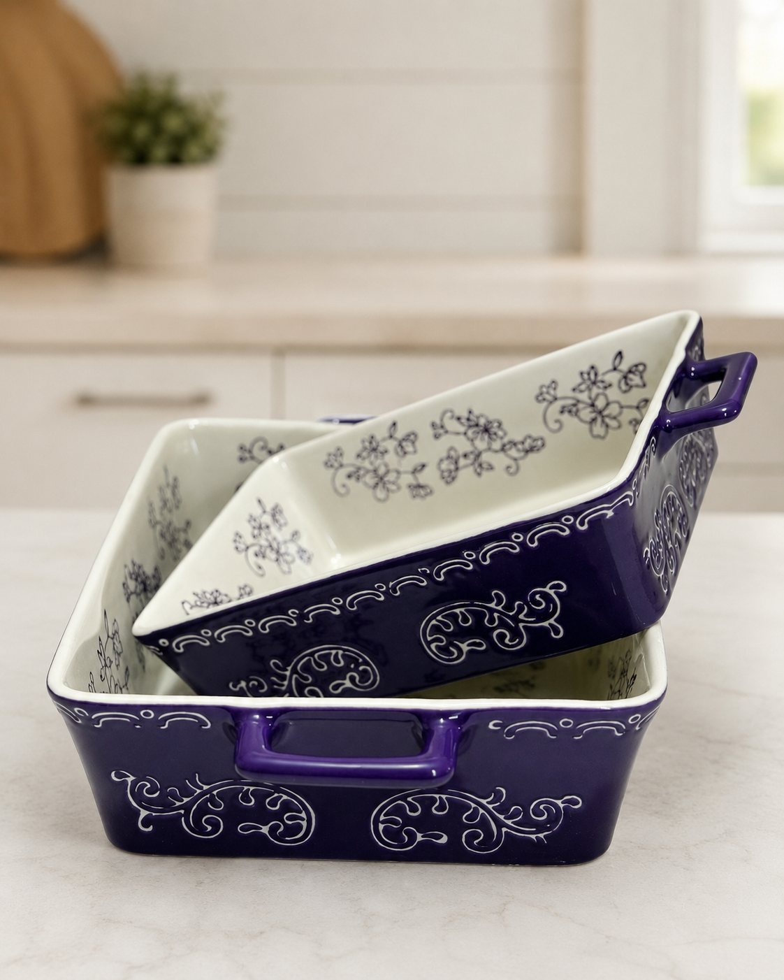 Floral Ceramic Baking Dish Set – 2 Piece