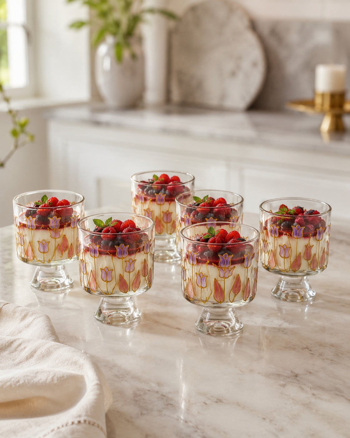 Hand-Painted Floral Dessert Cups – Set of 6
