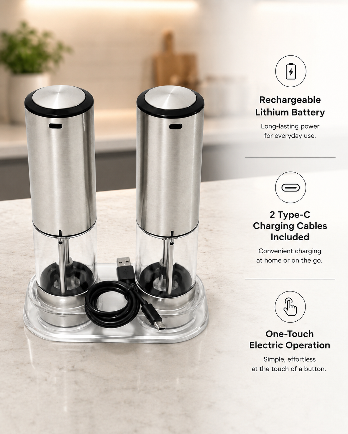 Rechargeable Electric Salt & Pepper Mill Set