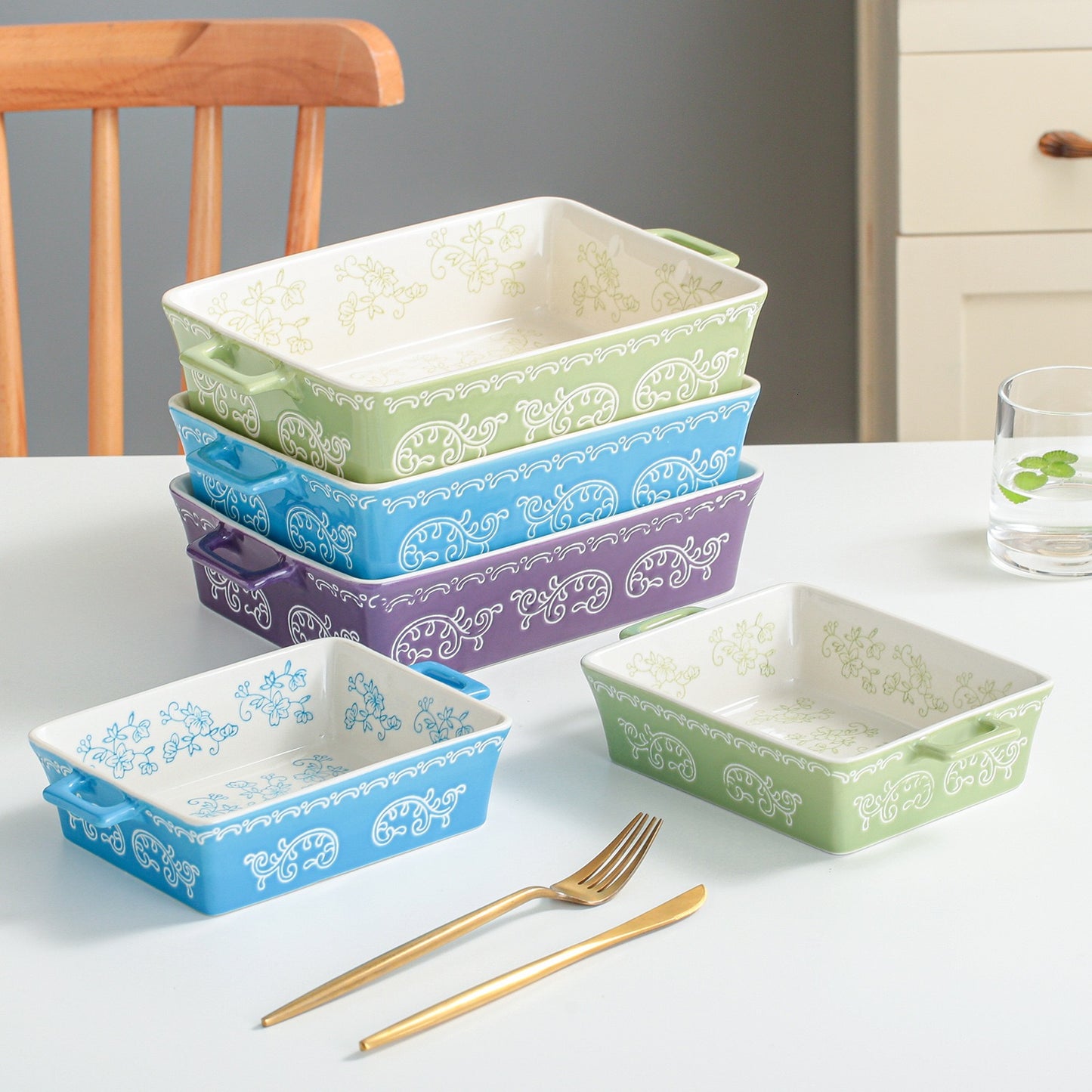Floral Ceramic Baking Dish Set – 2 Piece