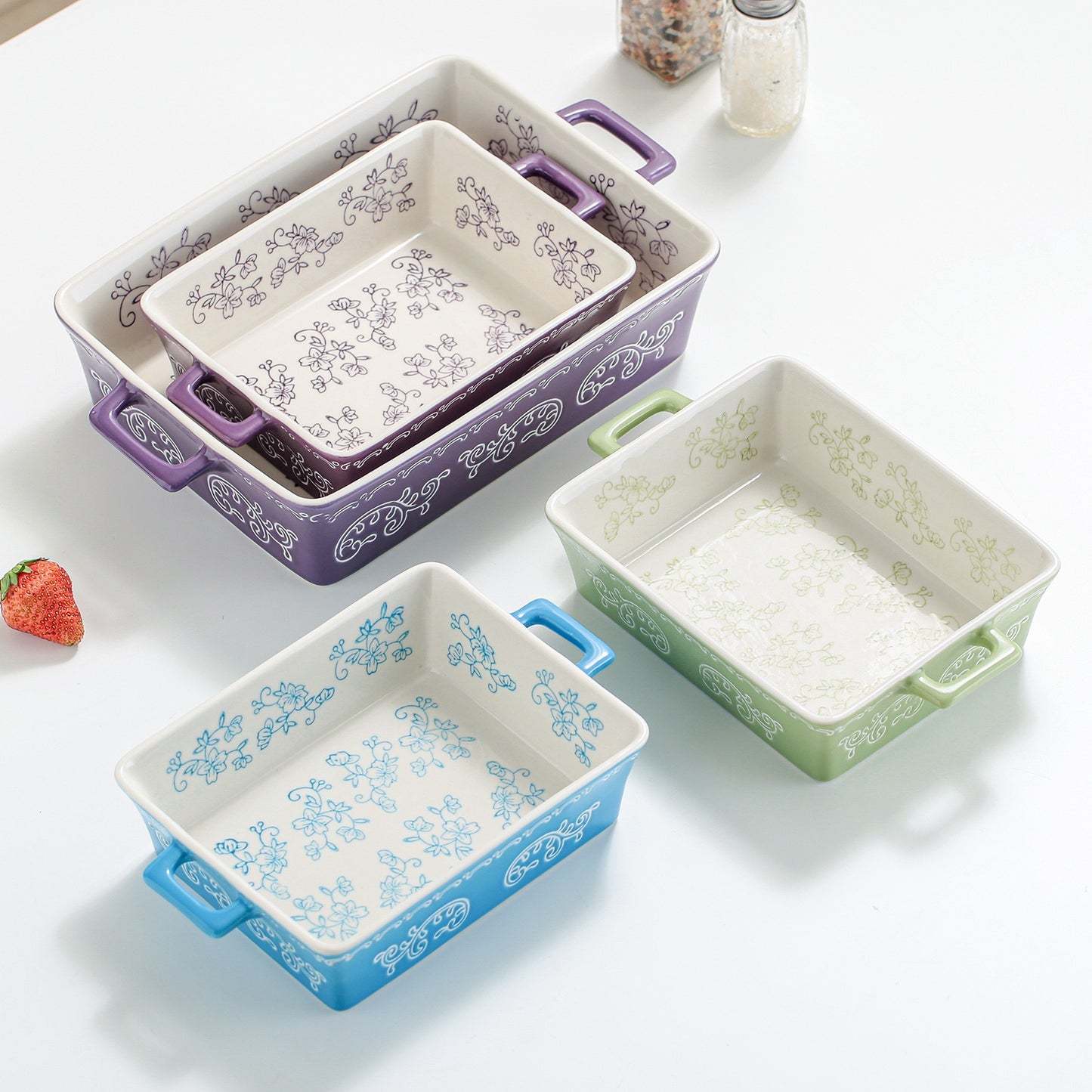 Floral Ceramic Baking Dish Set – 2 Piece