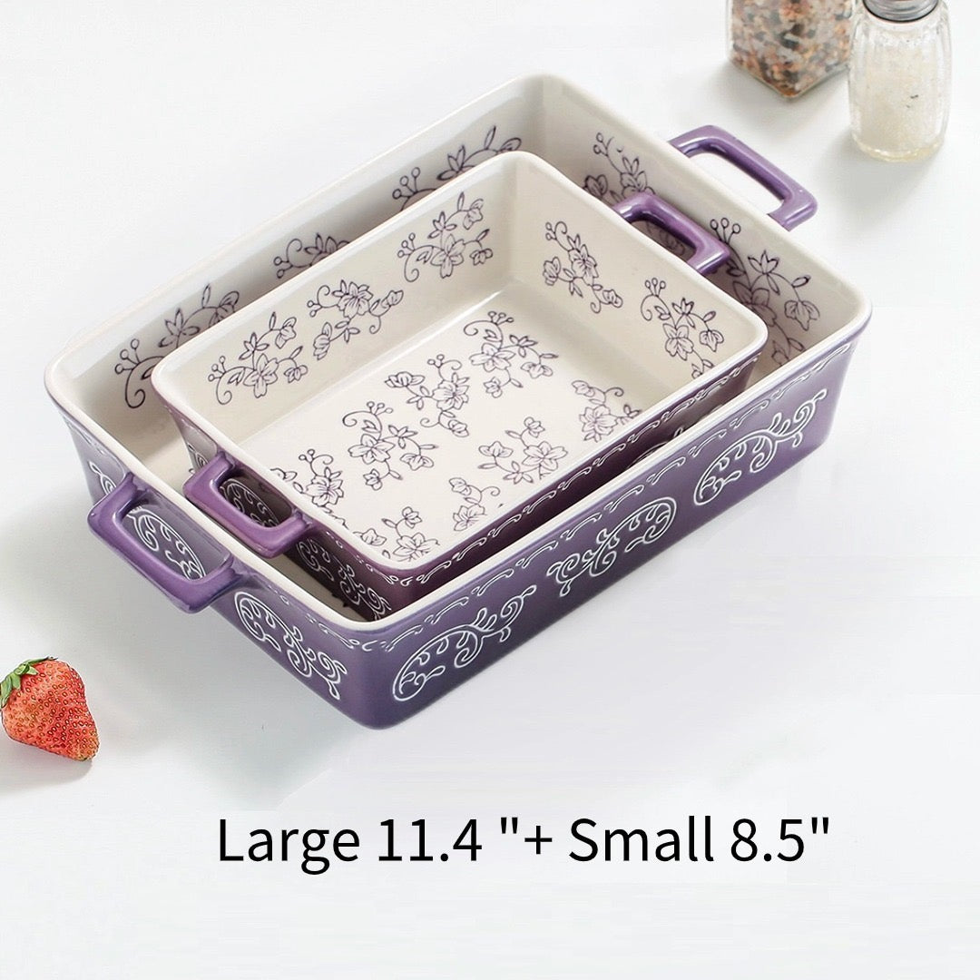 Floral Ceramic Baking Dish Set – 2 Piece