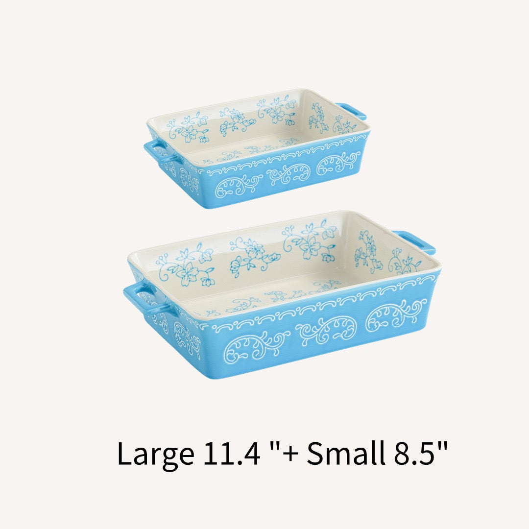Floral Ceramic Baking Dish Set – 2 Piece