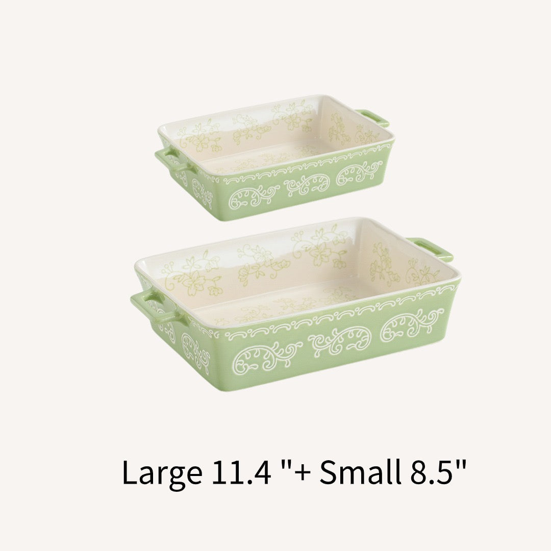 Floral Ceramic Baking Dish Set – 2 Piece