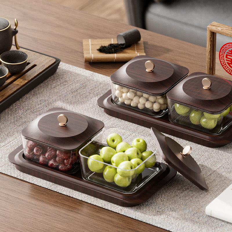 Wood-Style Condiment Container Set with Tray