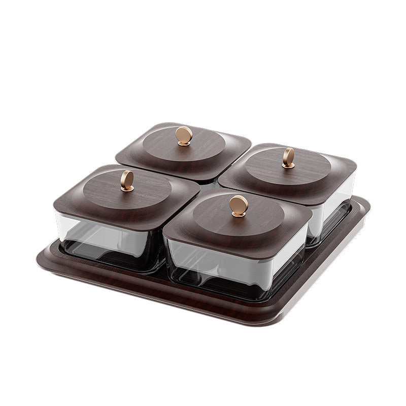 Wood-Style Condiment Container Set with Tray