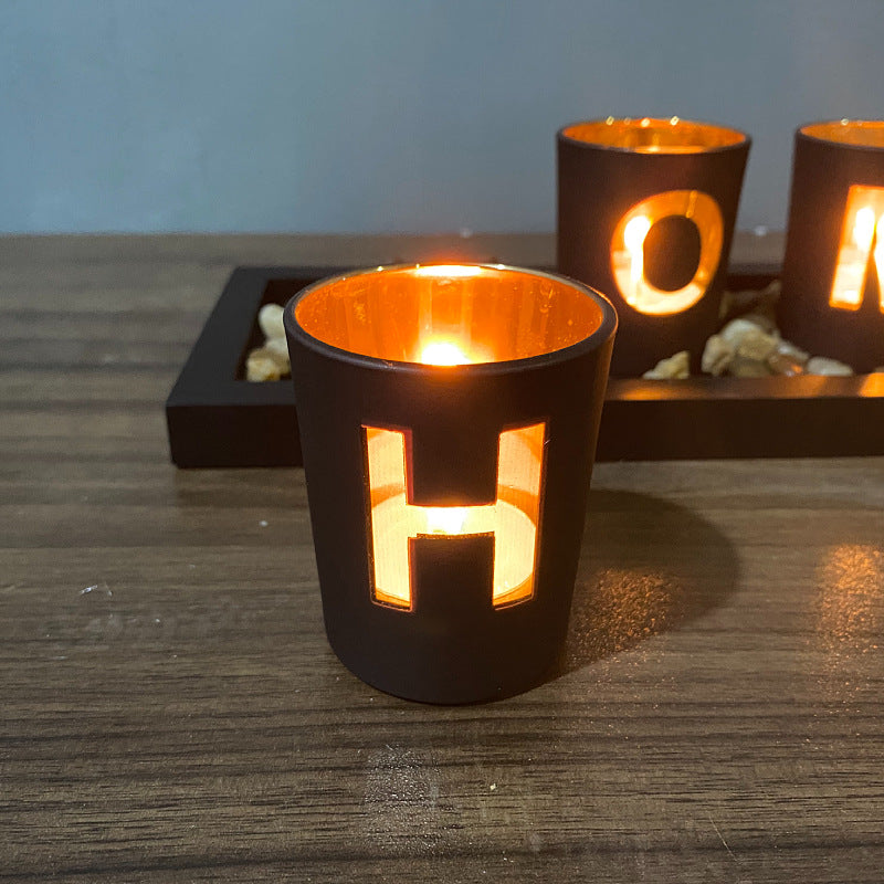 Candle holder set with tray "HOME"