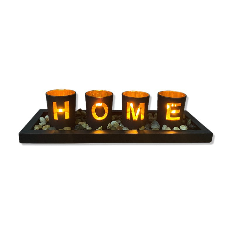 Candle holder set with tray "HOME"