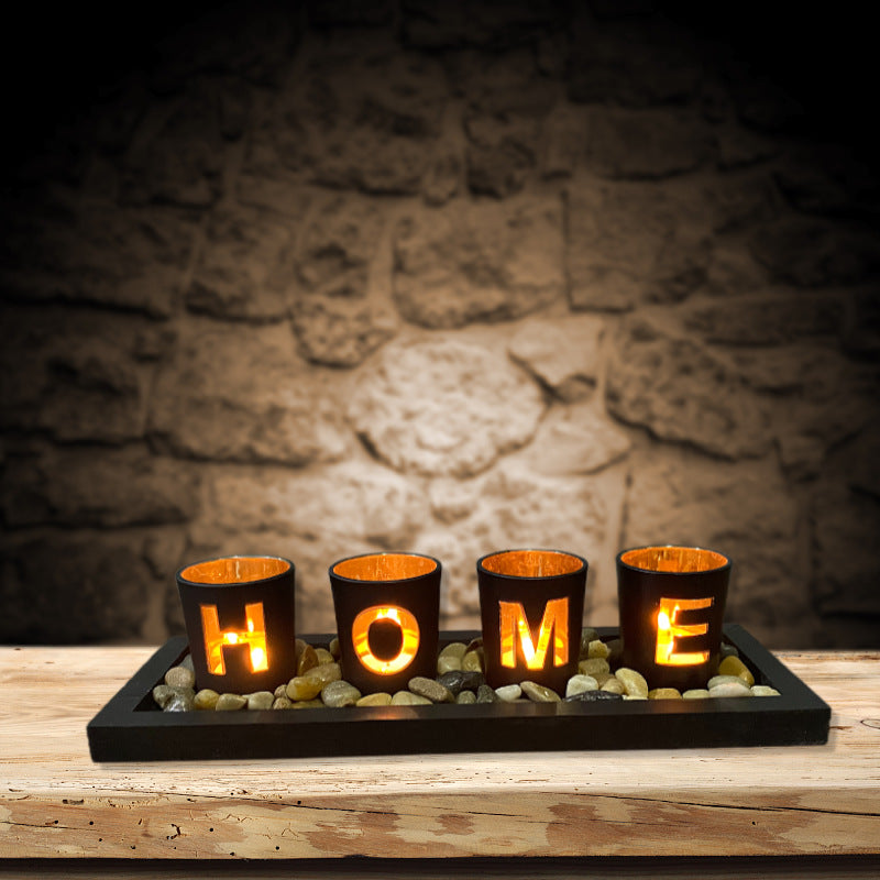 Candle holder set with tray "HOME"