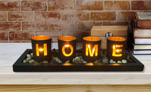 Candle holder set with tray "HOME"