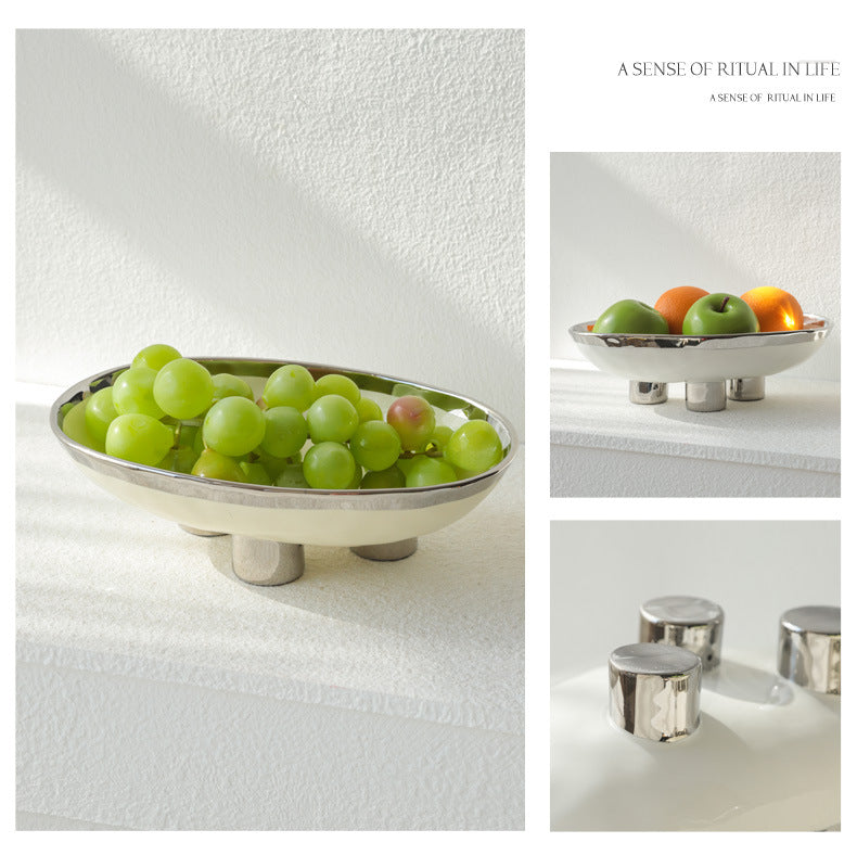 Ceramic Fruit Stand With Chrome Details