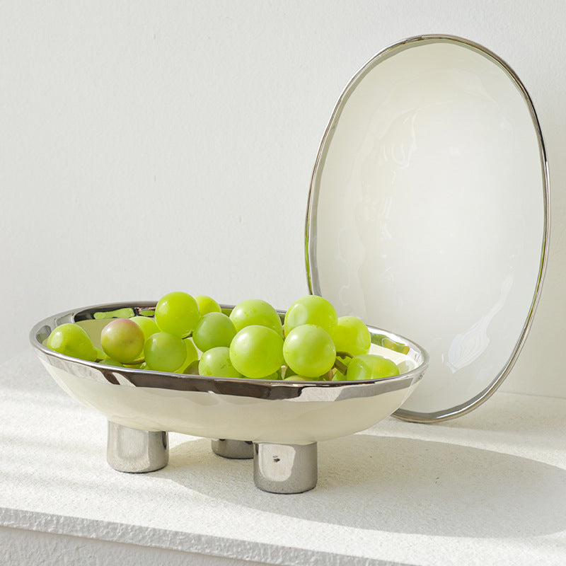 Ceramic Fruit Stand With Chrome Details