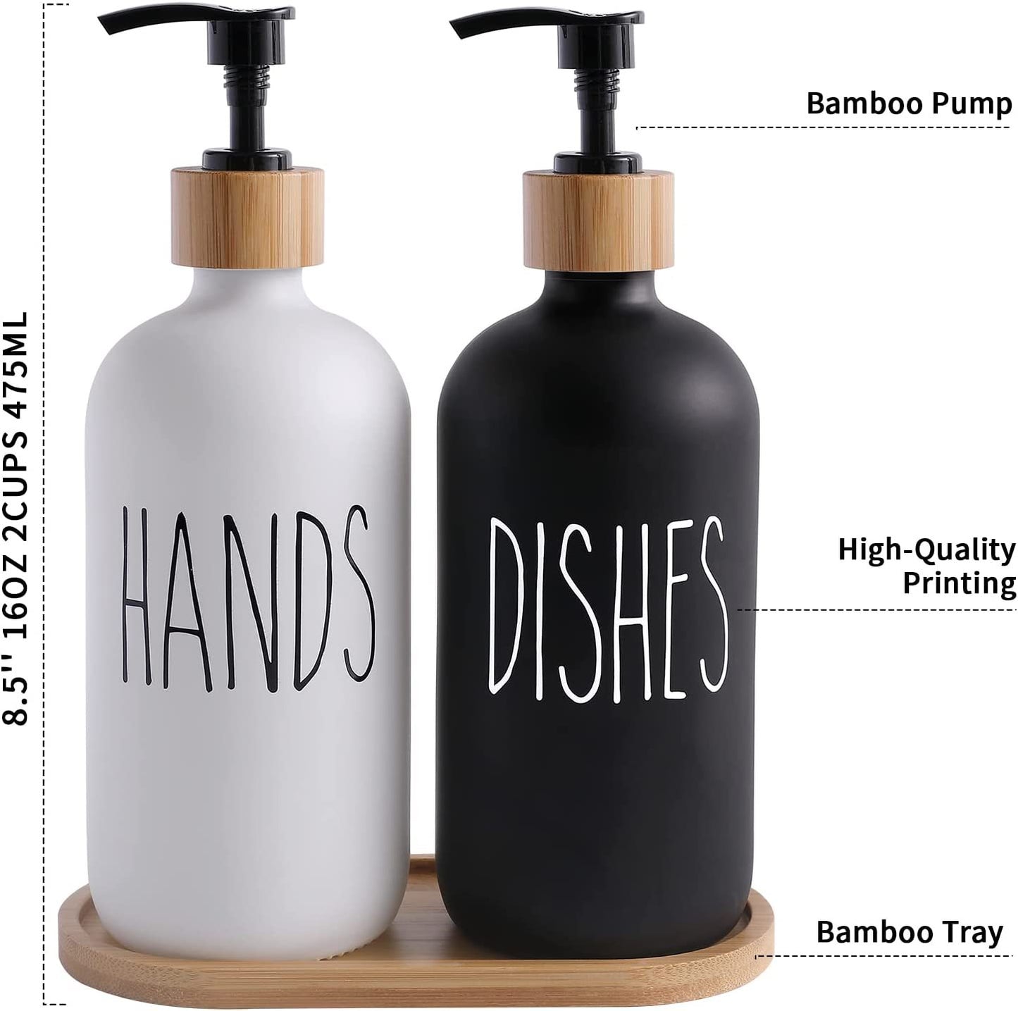 Soap and Detergent Dispenser Set with Tray