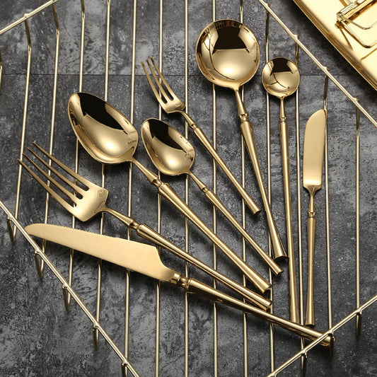 Sculpted Cutlery Set in Gold