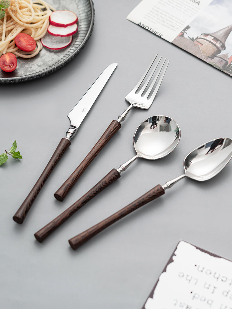 Sculpted Cutlery Set with Wooden Handle