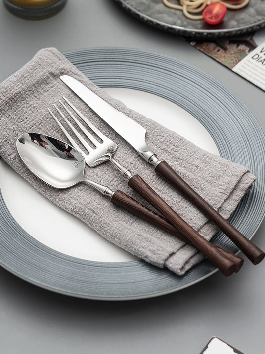 Sculpted Cutlery Set with Wooden Handle