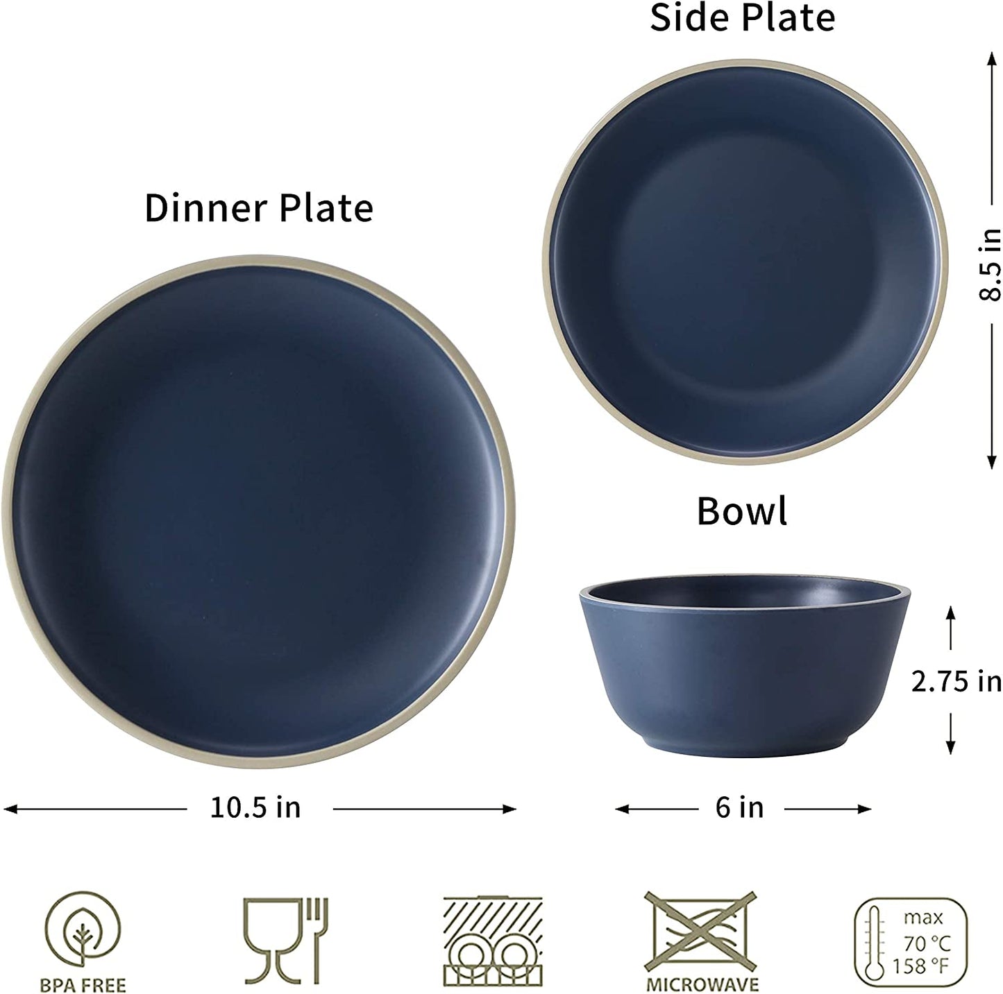 Melamine Dinner Set - Navy